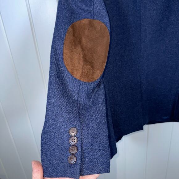 J Crew Men’s Blazer 40R Charcoal Slate Blue Tweed Brown Elbow Patch Academia - Picture 4 of 7